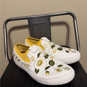 Mark Nason Floral Embroidered Slip-On Sneakers - White and Yellow